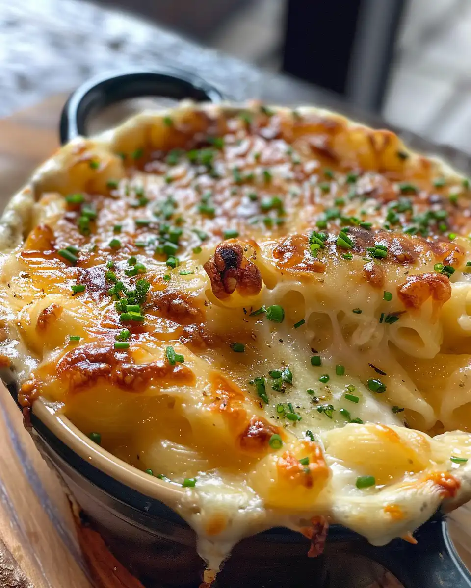 Pot lid rattling with steam of French Onion Mac and Cheese pressure cooker