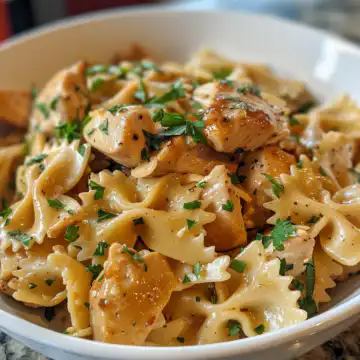 Garlic Butter Chicken Bowtie Pasta taken with iphone 15 pro max --iw 2 --ar 4:5 --v 6.0 --raw