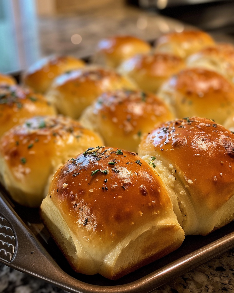 Pressure cooker cooking garlic butter dinner rolls with steam rising