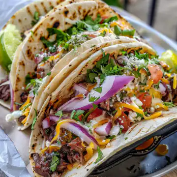 Garlic Butter Honey BBQ Beef Tacos taken with iphone 15 pro max --iw 2 --ar 4:5 --v 6.0 --raw