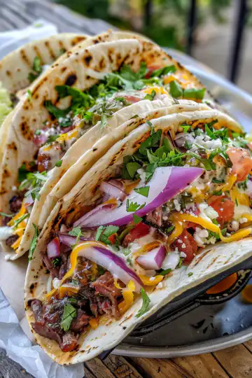 Garlic Butter Honey BBQ Beef Tacos taken with iphone 15 pro max --iw 2 --ar 4:5 --v 6.0 --raw