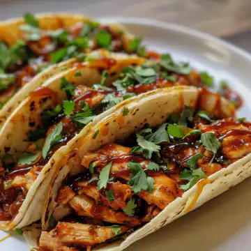 Garlic Butter Honey BBQ Chicken Tacos taken with iphone 15 pro max --iw 2 --ar 4:5 --v 6.0 --raw