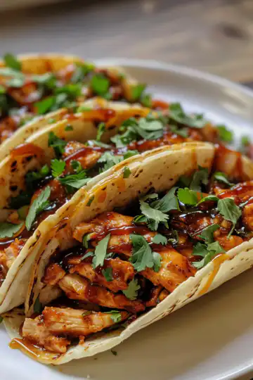 Garlic Butter Honey BBQ Chicken Tacos taken with iphone 15 pro max --iw 2 --ar 4:5 --v 6.0 --raw