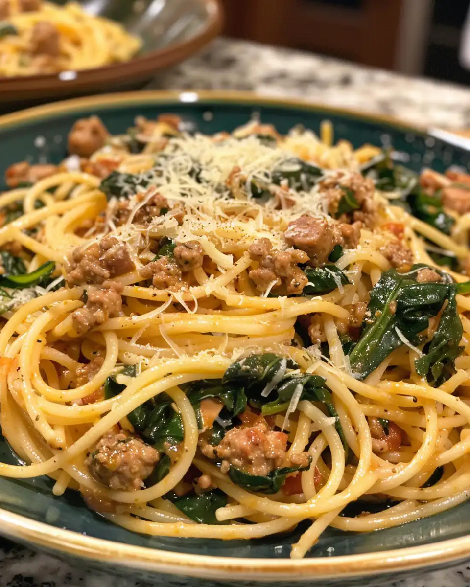 Ingredients including jumbo shells, sausage, spinach, mozzarella, garlic and cream for stuffed shells