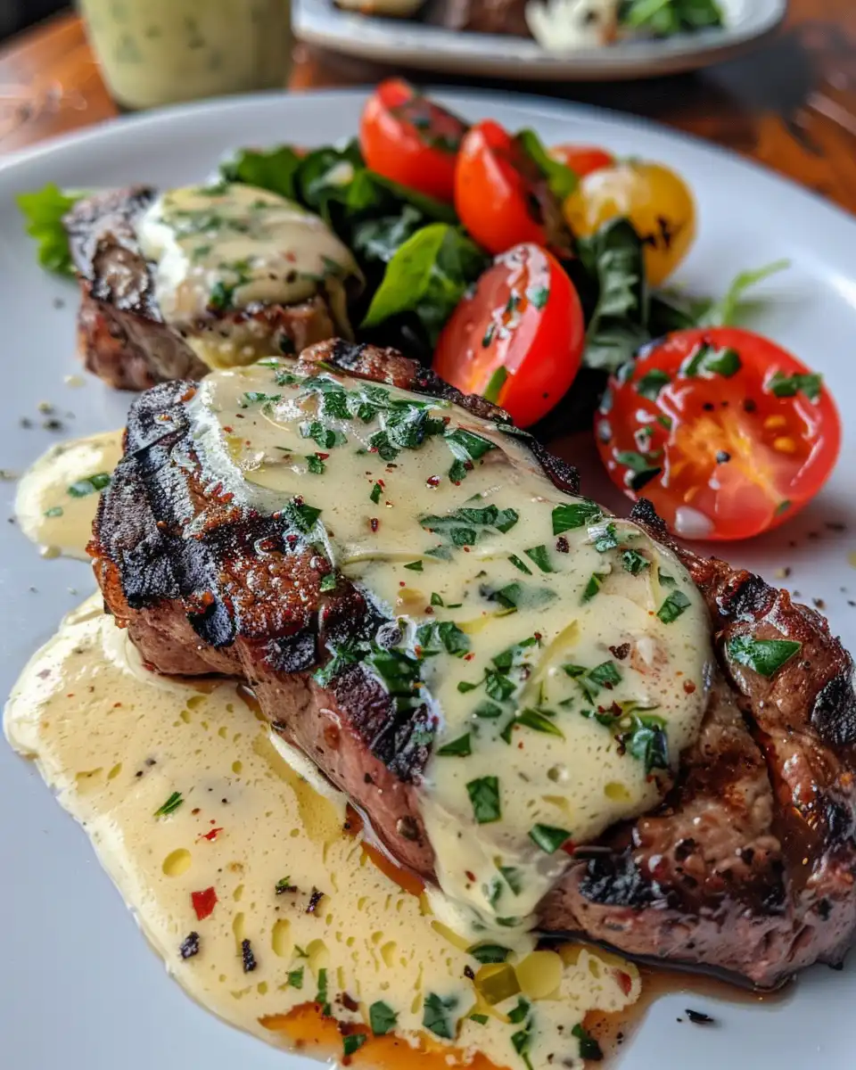 Ingredients for garlic butter steak recipe with Parmesan cream sauce