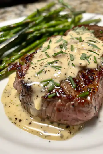 Garlic Butter Steak with Parmesan Cream Sauce taken with iphone 15 pro max --iw 2 --ar 4:5 --v 6.0 --raw