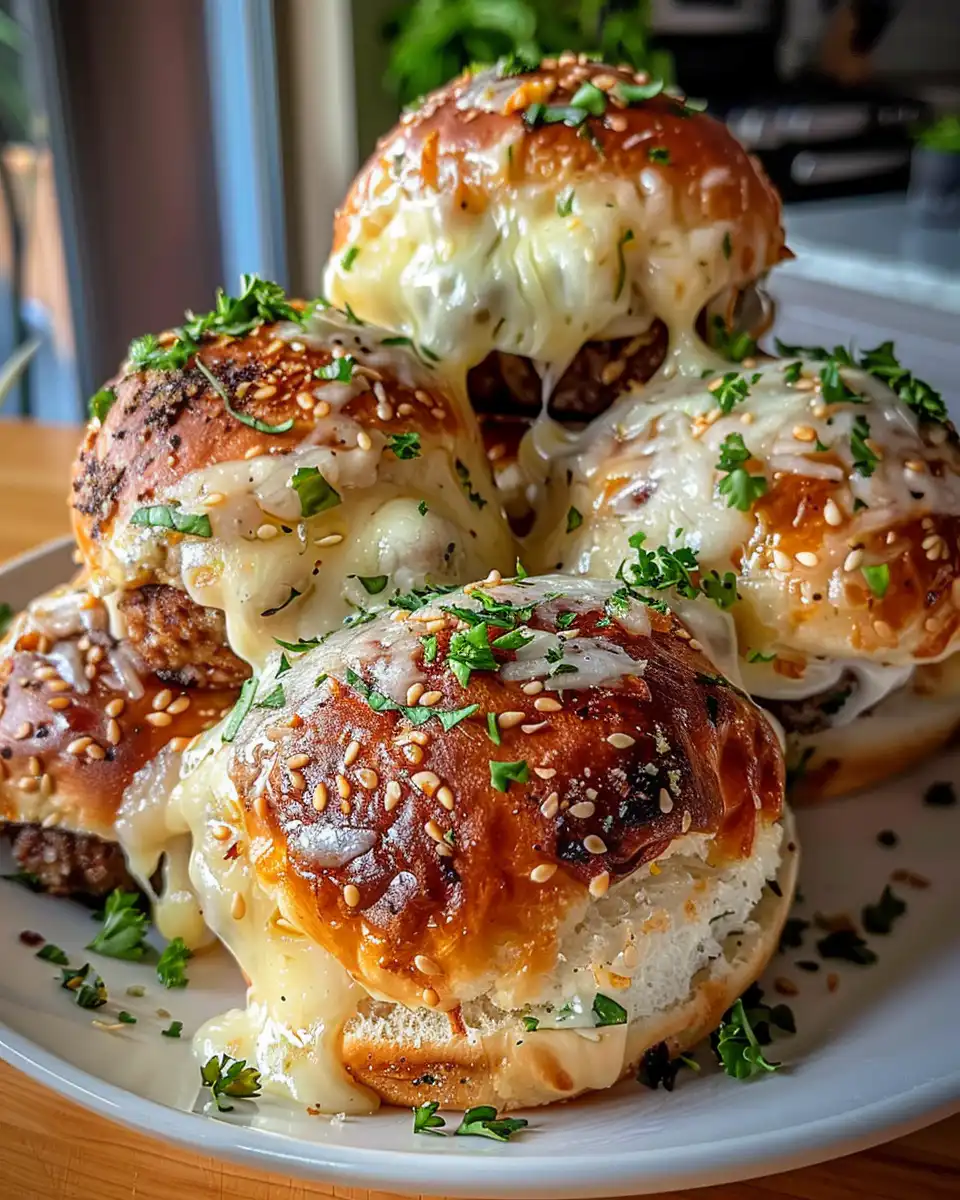 Served garlic parmesan cheeseburger bombs golden and gooey