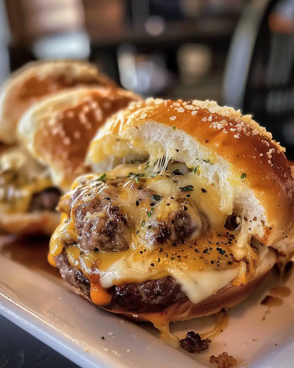 Pressure cooker with garlic parmesan cheeseburger bombs cooking