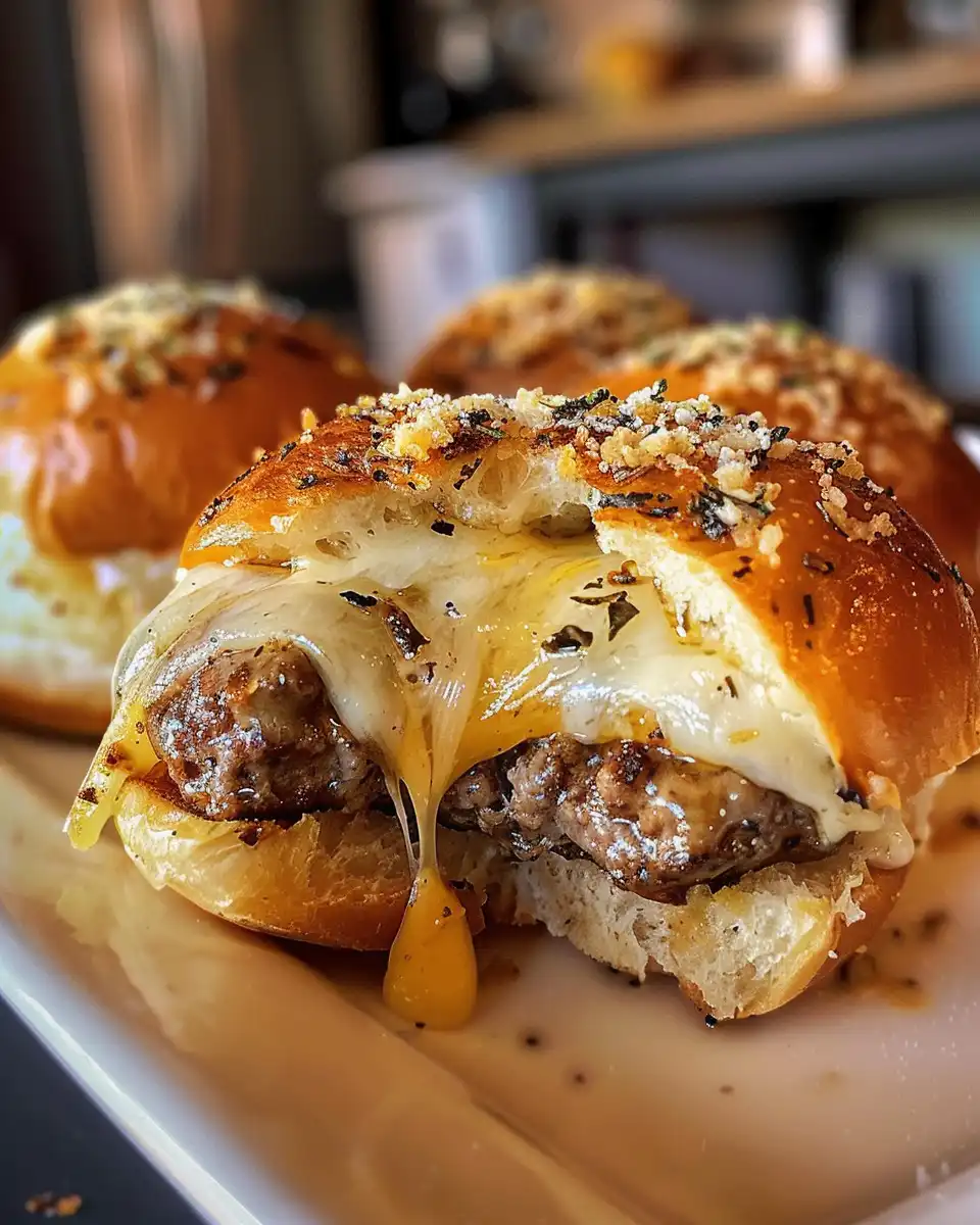 Golden baked garlic parmesan cheeseburger bombs fresh out of the oven