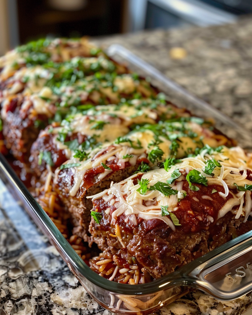 Ingredients including garlic, parsley, cheeses and ground chicken for making Chicken Parmesan Meatloaf