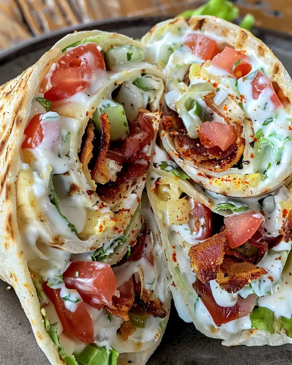 Fresh ingredients for grilled BLT wraps laid out before assembly