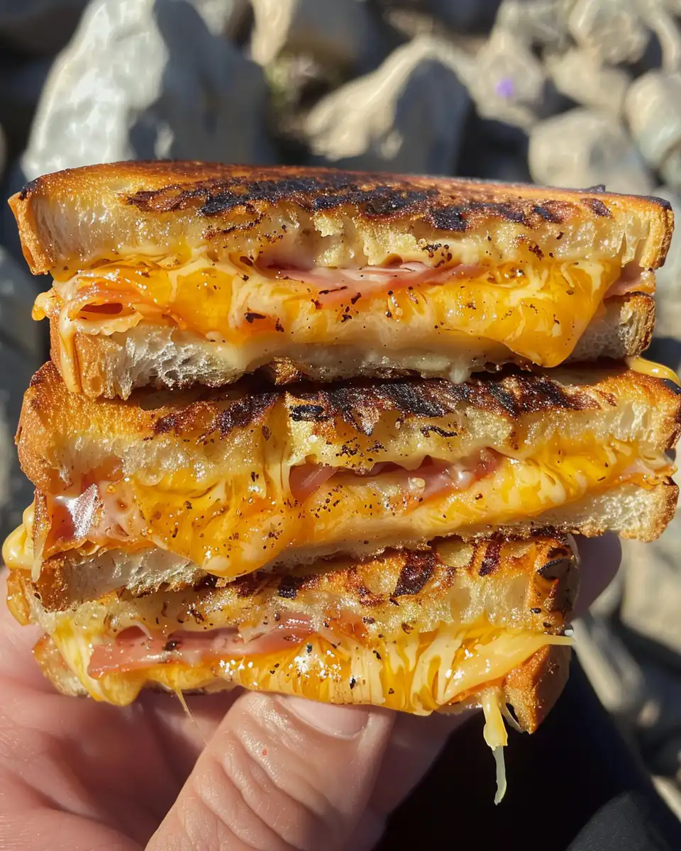 Serving of grilled cheese chaffle sandwich crispy and melted