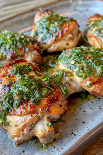 Grilled Chicken Thighs Chimichurri taken with iphone 15 pro max --iw 2 --ar 4:5 --v 6.0 --raw