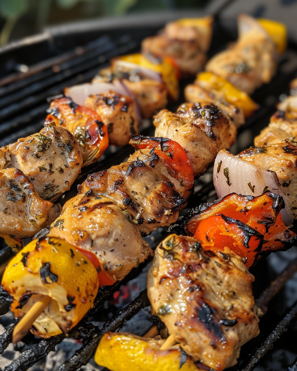 Ingredients for lemon garlic chicken skewers with peppers and parmesan