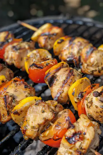 Grilled Lemon Garlic Chicken Skewers taken with iphone 15 pro max --iw 2 --ar 4:5 --v 6.0 --raw
