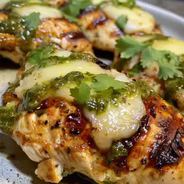 Grilled Salsa Verde Pepper Jack Chicken taken with iphone 15 pro max --iw 2 --ar 4:5 --v 6.0 --raw