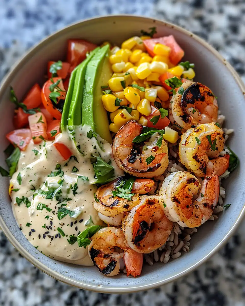 Pressure cooker grilled shrimp bowl fresh and flavorful