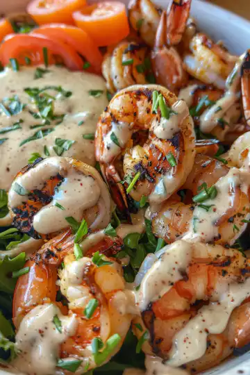 Grilled Shrimp Bowls with Creamy Garlic Sauce taken with iphone 15 pro max --iw 2 --ar 4:5 --v 6.0 --raw