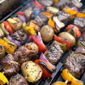 Grilled Steak and Potato Kabobs taken with iphone 15 pro max --iw 2 --ar 4:5 --v 6.0 --raw