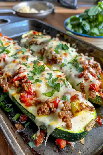 Ground Beef Zucchini Boats taken with iphone 15 pro max --iw 2 --ar 4:5 --v 6.0 --raw