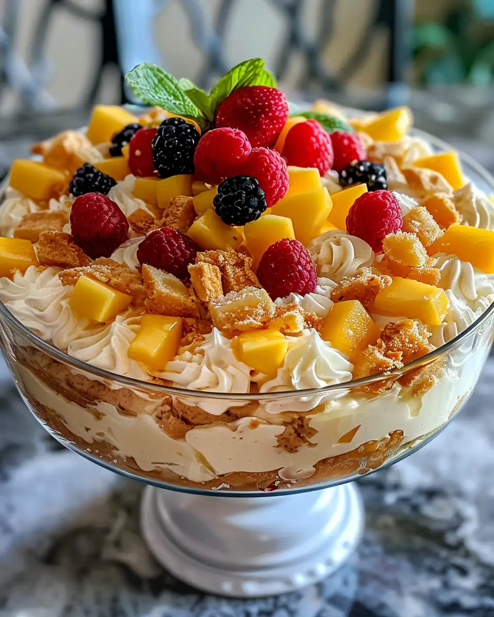 Creamy Hawaiian cheesecake salad with fresh fruit in bowl