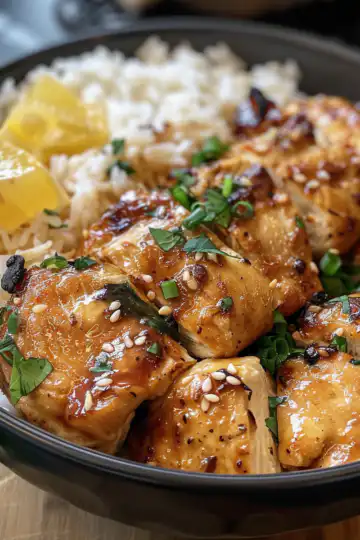 Hawaiian Chicken with Coconut Rice taken with iphone 15 pro max --iw 2 --ar 4:5 --v 6.0 --raw