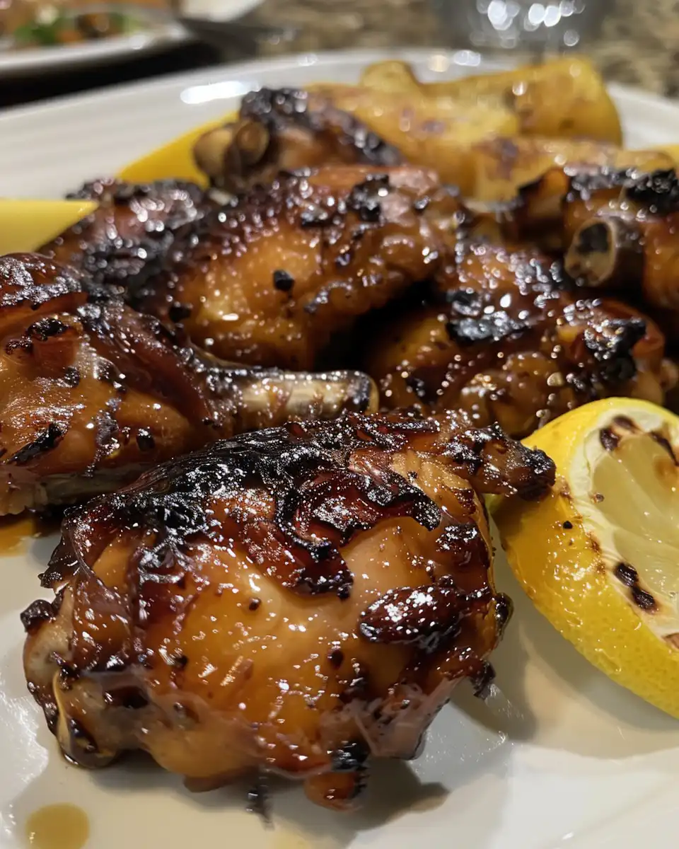 Grilled Hawaiian Huli Huli Chicken ready to serve on plate with garnish