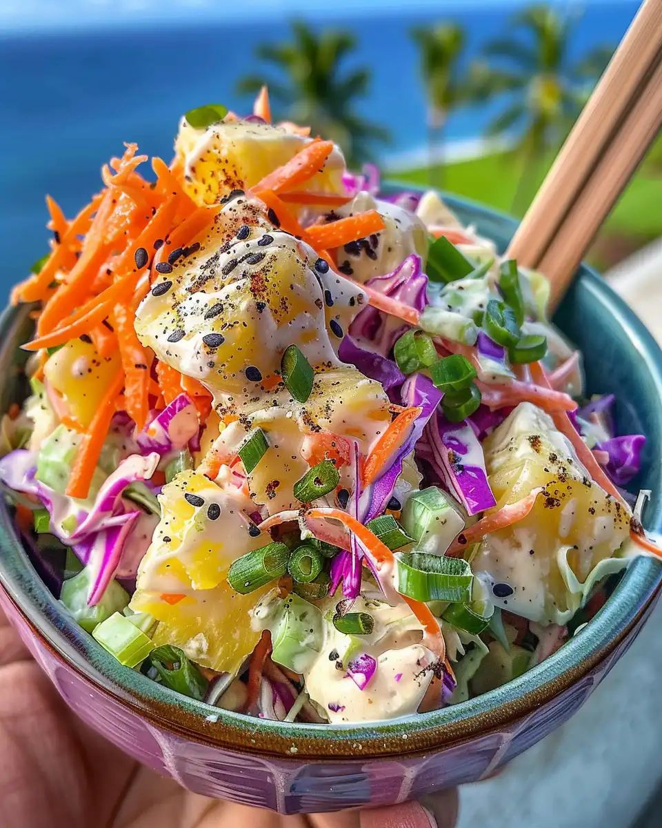 Ingredients for Hawaiian pineapple coleslaw including coleslaw mix and crushed pineapple