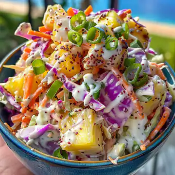 Hawaiian Pineapple Coleslaw taken with iphone 15 pro max --iw 2 --ar 4:5 --v 6.0 --raw