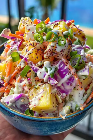 Hawaiian Pineapple Coleslaw taken with iphone 15 pro max --iw 2 --ar 4:5 --v 6.0 --raw