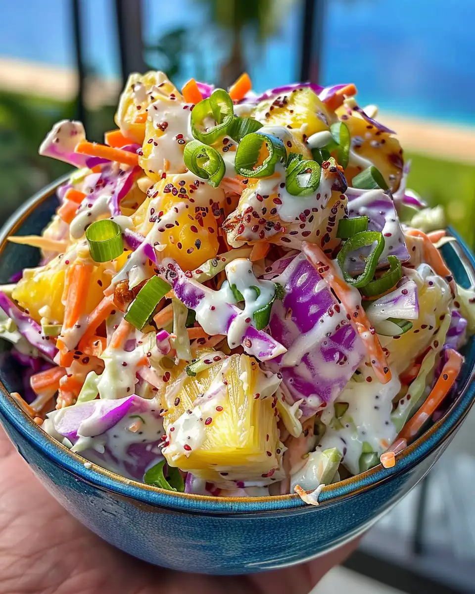 Fresh Hawaiian pineapple coleslaw with tropical ingredients