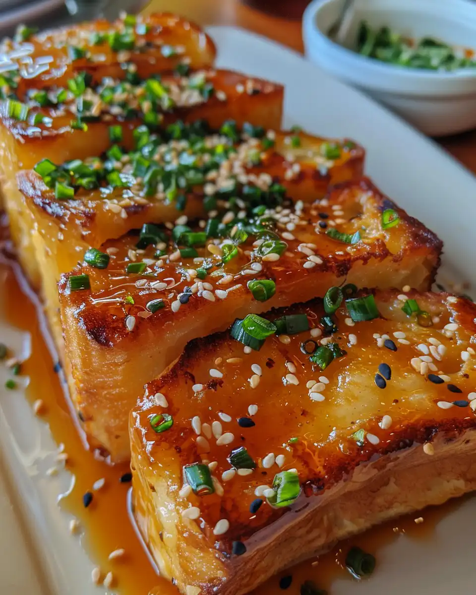French toast ready to serve with sugar dusting and syrup drizzle