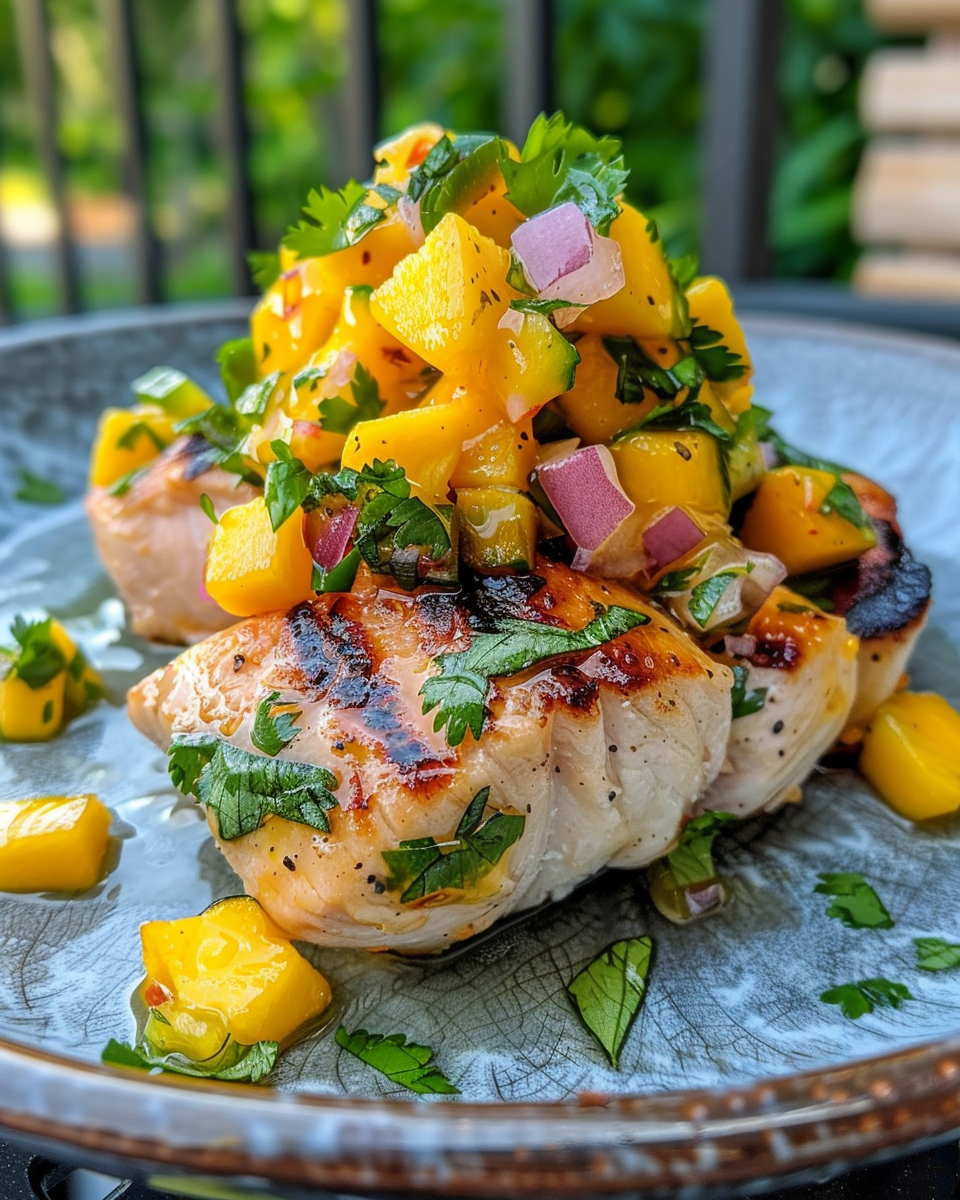 Fresh honey lime chicken in pressure cooker with mango salsa