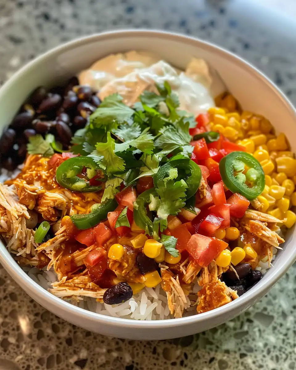 Ingredients for chicken enchilada filling in a mixing bowl