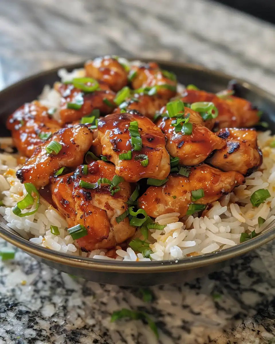 Ingredients for honey BBQ chicken bowl including chicken, rice, beans, and veggies