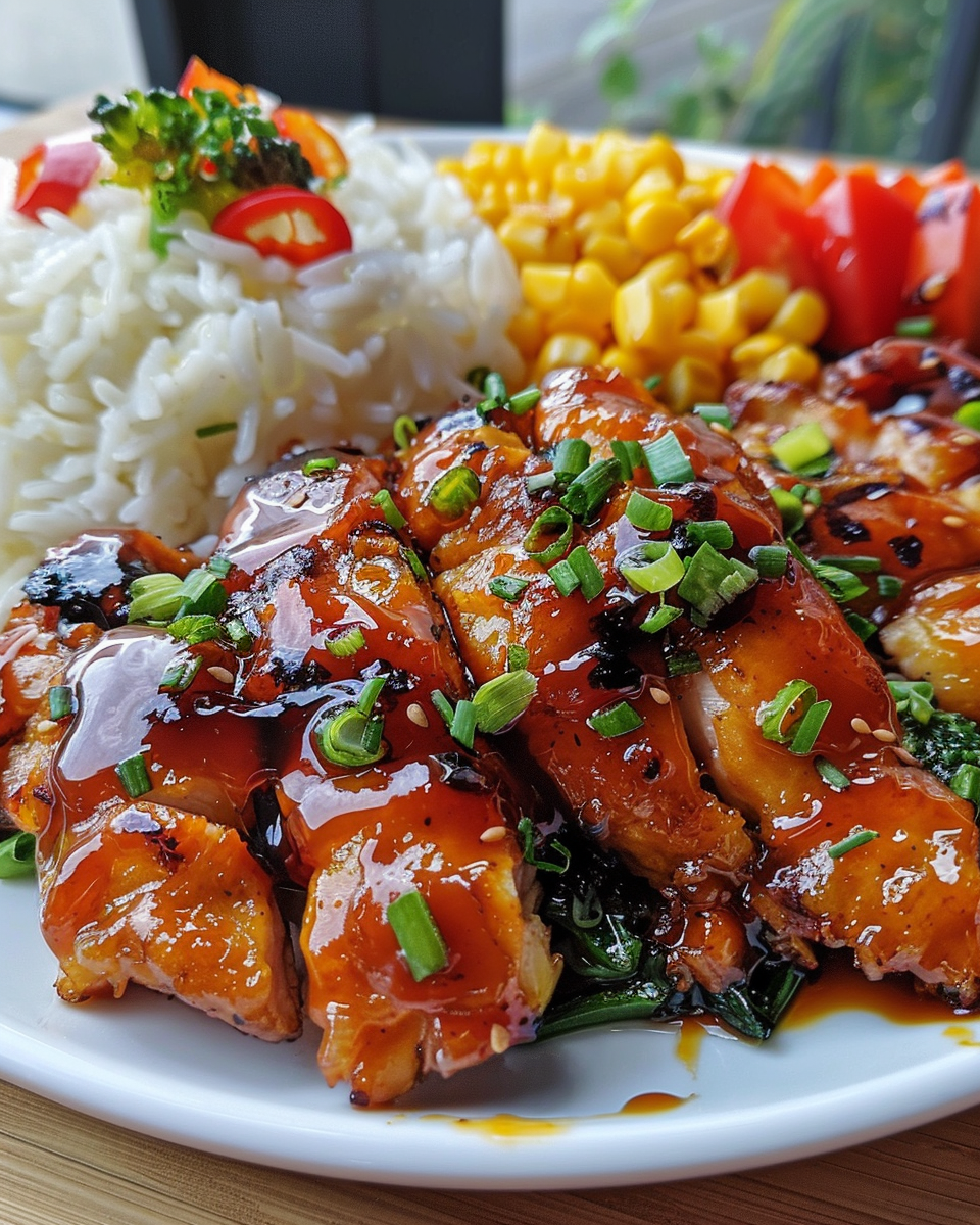 Pressure cooker honey BBQ chicken rice bowl steaming fresh