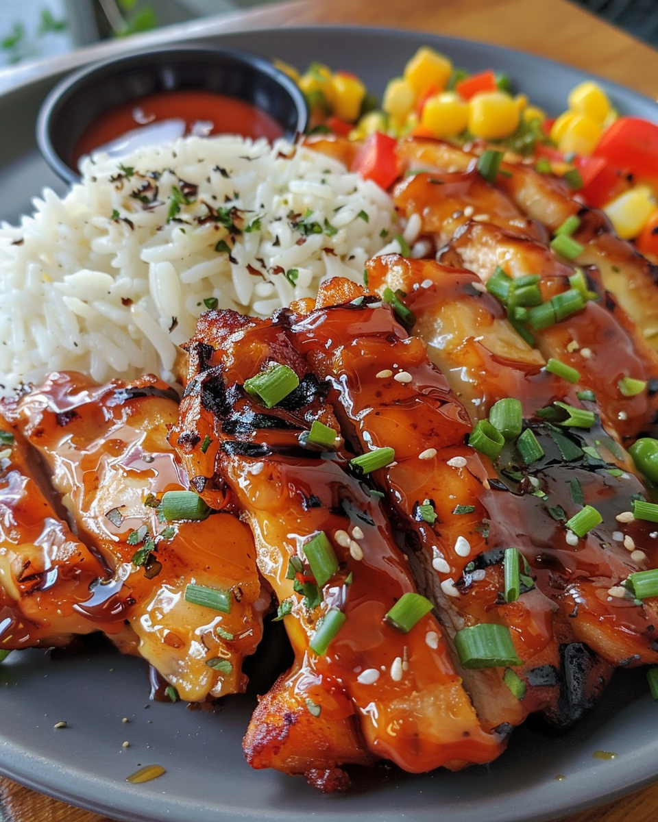 Ingredients of honey BBQ chicken rice bowl including shredded chicken, rice, beans and corn in pressure cooker pot