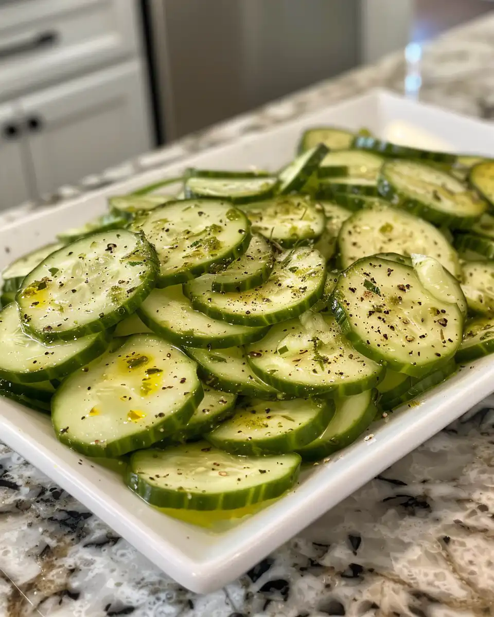 Serving of honey lime cucumber salad ready to eat