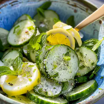 Honey Lime Cucumber Salad taken with iphone 15 pro max --iw 2 --ar 4:5 --v 6.0 --raw