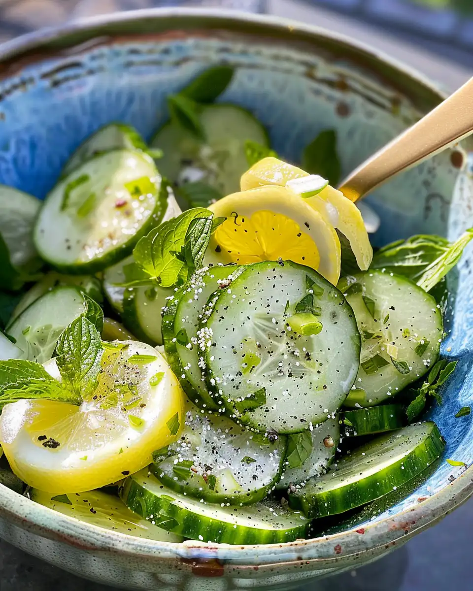 Fresh honey-lime cucumber salad with yogurt dressing in bowl