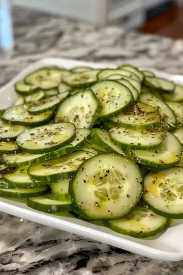 Honey Lime Cucumber Salad taken with iphone 15 pro max --iw 2 --ar 4:5 --v 6.0 --raw