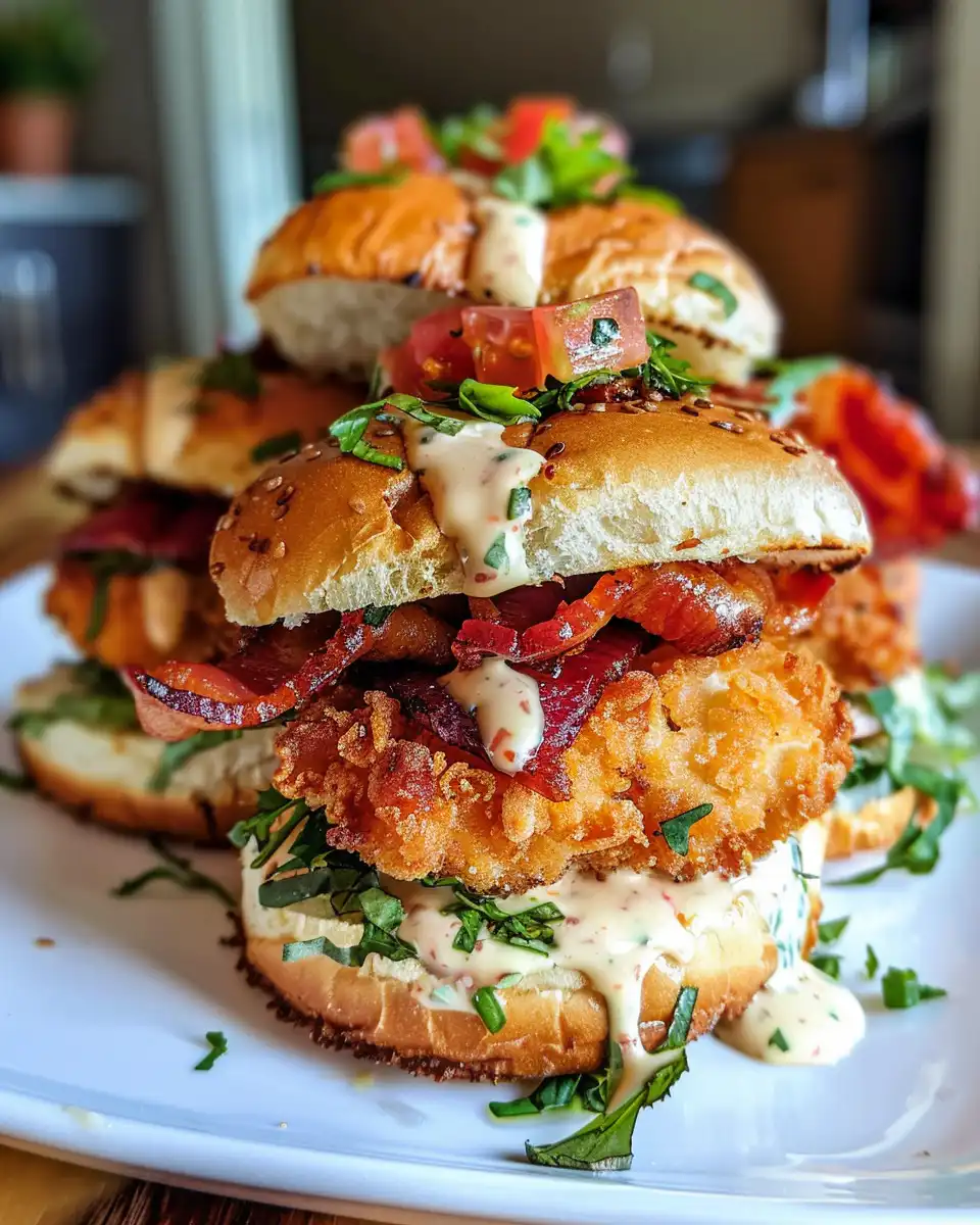 Honey mustard BLT chicken sliders in soft King's Hawaiian pretzel buns