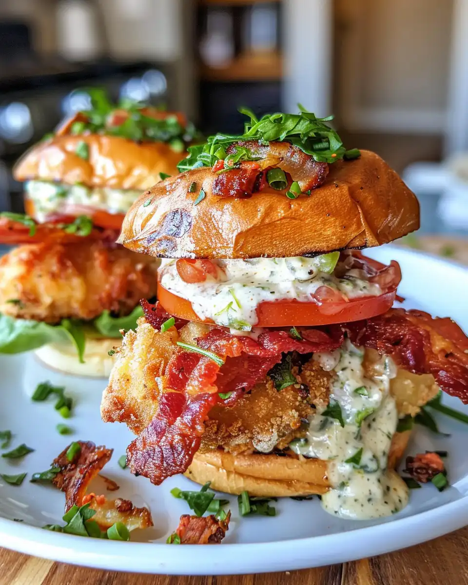 Finished honey mustard BLT chicken sliders served on platter