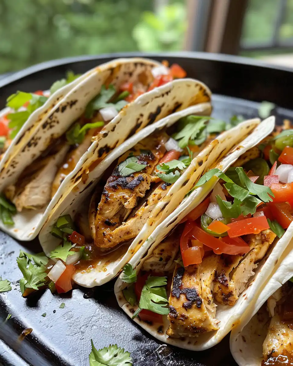 Served honey mustard chicken tacos topped with slaw and melted cheese