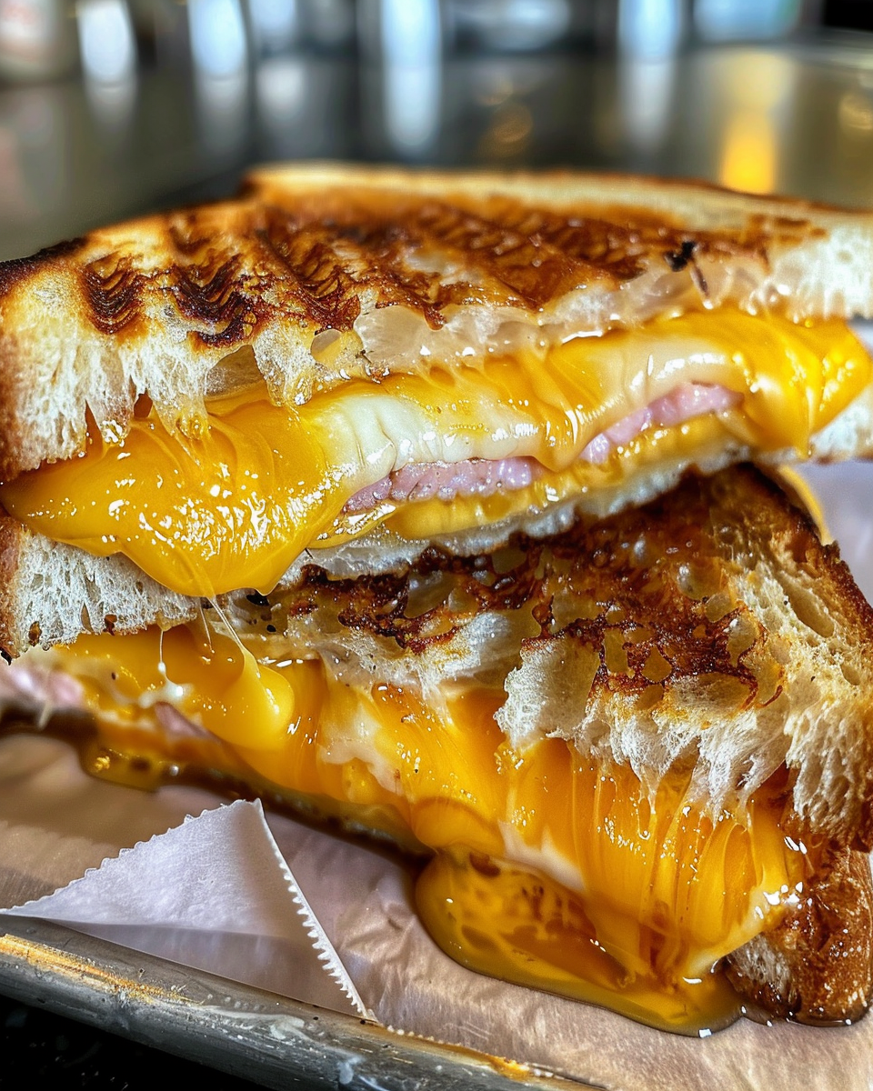 Ingredients and tools laid out for making hot honey grilled cheese sandwich