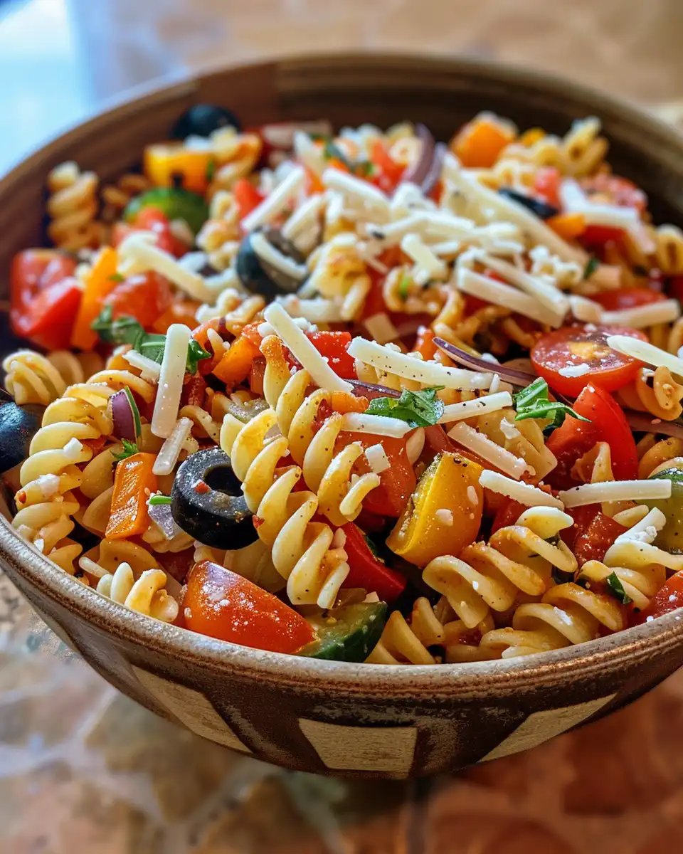 Ingredients for Italian grinder pasta salad including cherry tomatoes and roasted red peppers