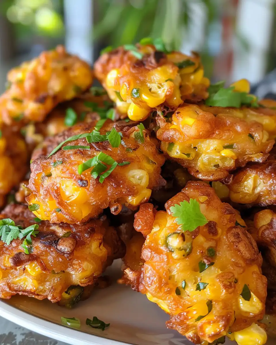 Golden jalapeno corn fritters cooking in pressure cooker with steam visible