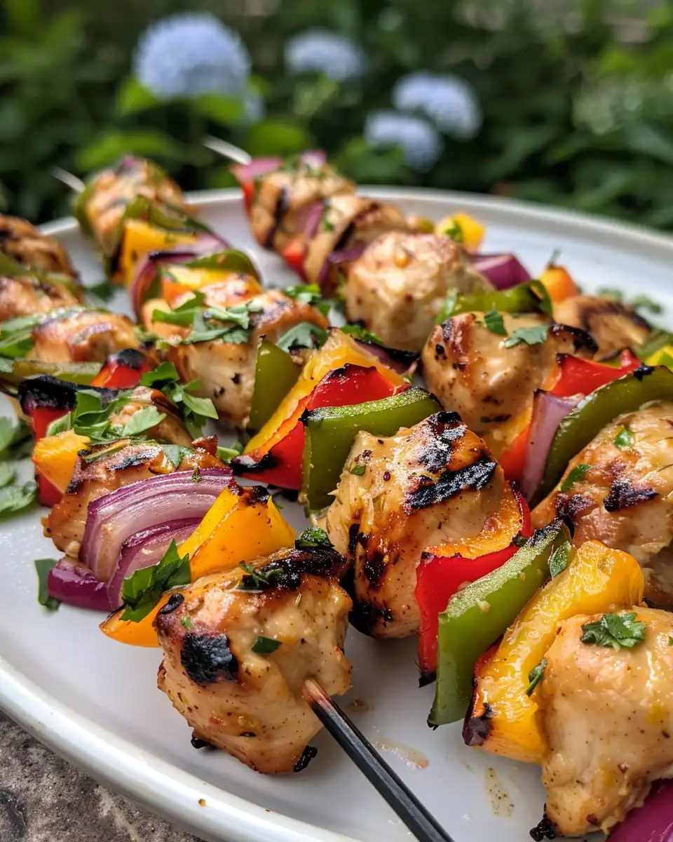 Ingredients for jalapeño peach chicken skewers including chicken, peach, jalapeño, and onion chunks
