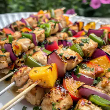 Jalapeno Peach Chicken Skewers taken with iphone 15 pro max --iw 2 --ar 4:5 --v 6.0 --raw