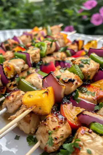 Jalapeno Peach Chicken Skewers taken with iphone 15 pro max --iw 2 --ar 4:5 --v 6.0 --raw